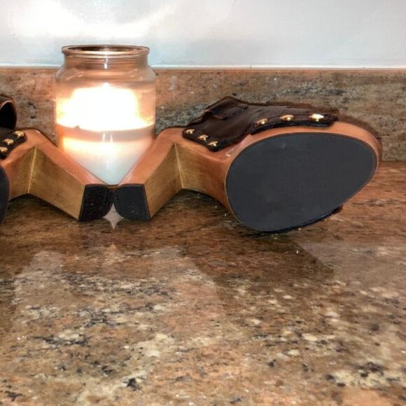 Tory Burch studded leather "Jodie" wooden block platform heels worn 1x in sz 7 - Picture 6 of 6